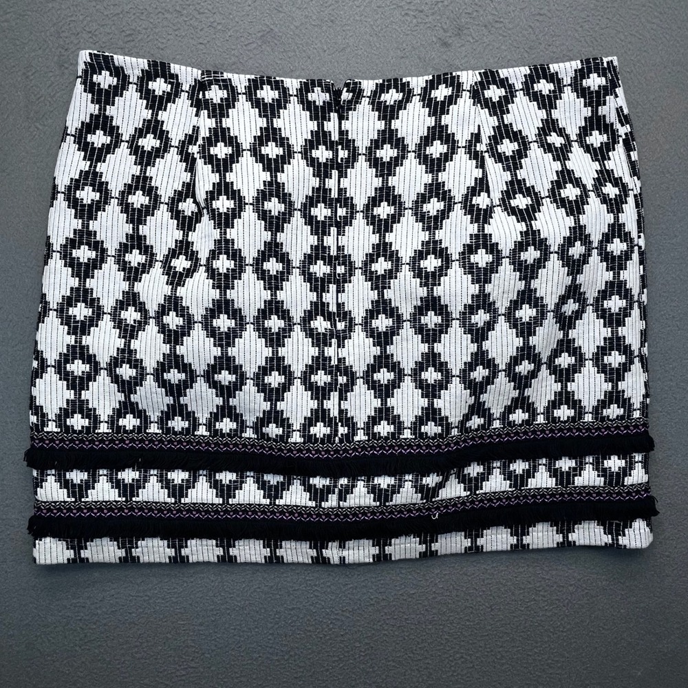 Merona Womens Size 18 Black White Geometric Fringe Mini‎ Skirt Boho Ikat Cotton